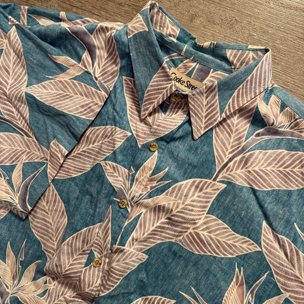 Cooke Street Shirt Mens 2XL Blue Cotton Hawaiian Aloha Tropical Bird Paradise